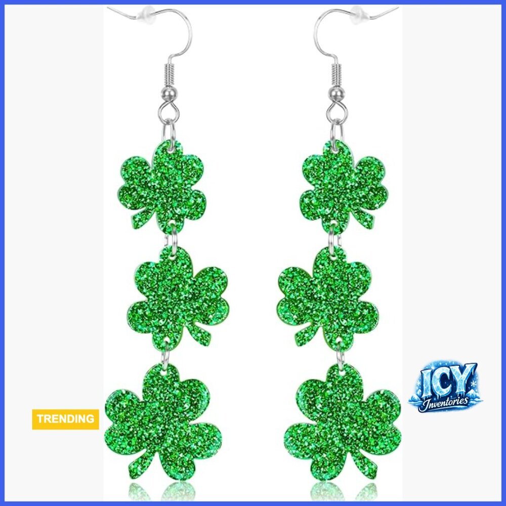 Acrylic Shamrock Earrings, Drop Dangle Irish Festival Jewelry